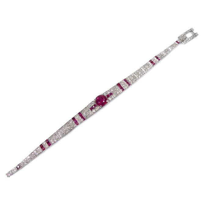   Cartier - Early Art Deco ruby and diamond tapering strap bracelet | MasterArt